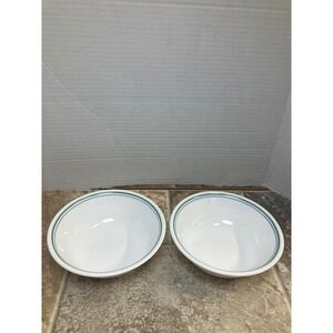Corelle Bowls Set of 2 White with Green Blue Rim Break Chip Resistant Made USA